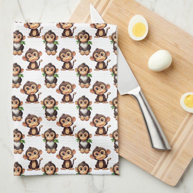 Monkey Pattern Design White  Kitchen Towel (Quarter Fold)