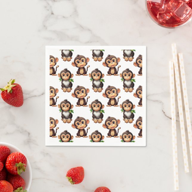 Monkey Pattern Design White  Napkins (Insitu)