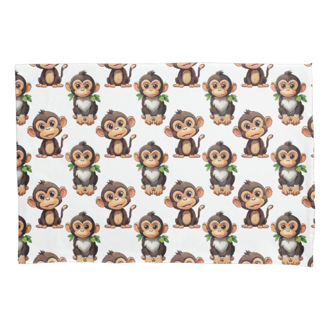 Monkey Pattern Design White  Pillow Case (Front)