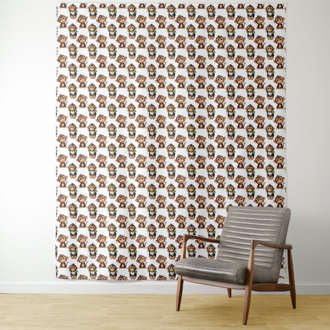 Monkey Pattern Design White  Tapestry (In Situ)