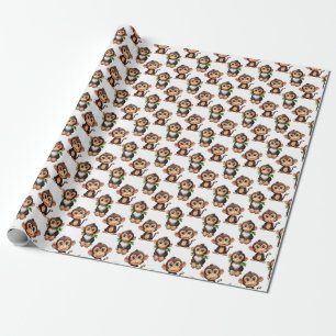 Monkey Pattern Design White Wrapping Paper