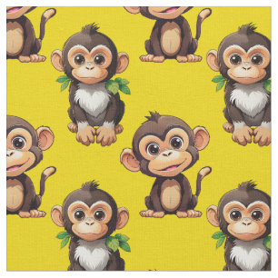 Monkey Pattern Design Yellow  Fabric