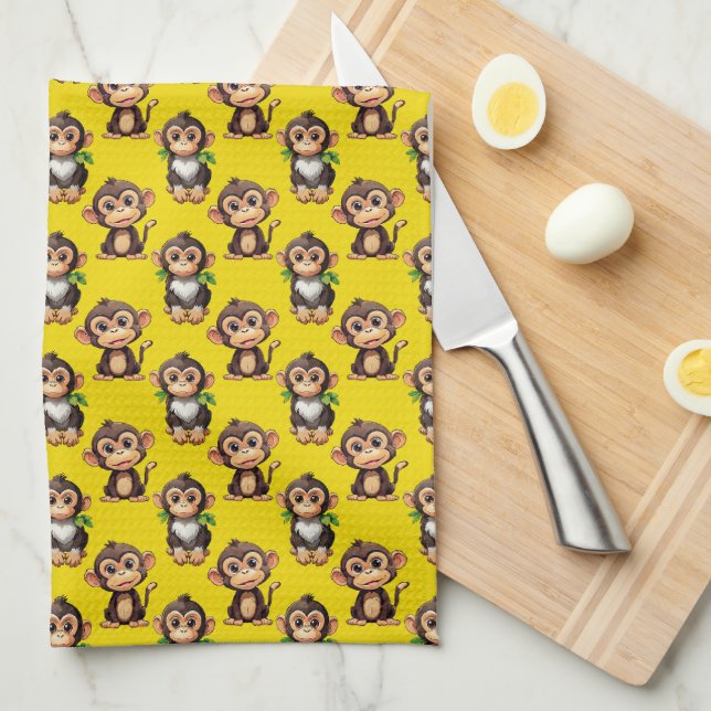 Monkey Pattern Design Yellow  Kitchen Towel (Quarter Fold)