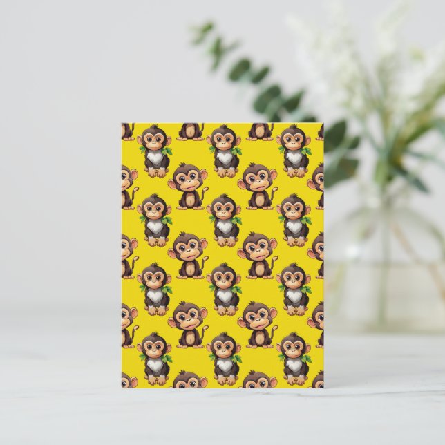 Monkey Pattern Design Yellow  Postcard (Standing Front)