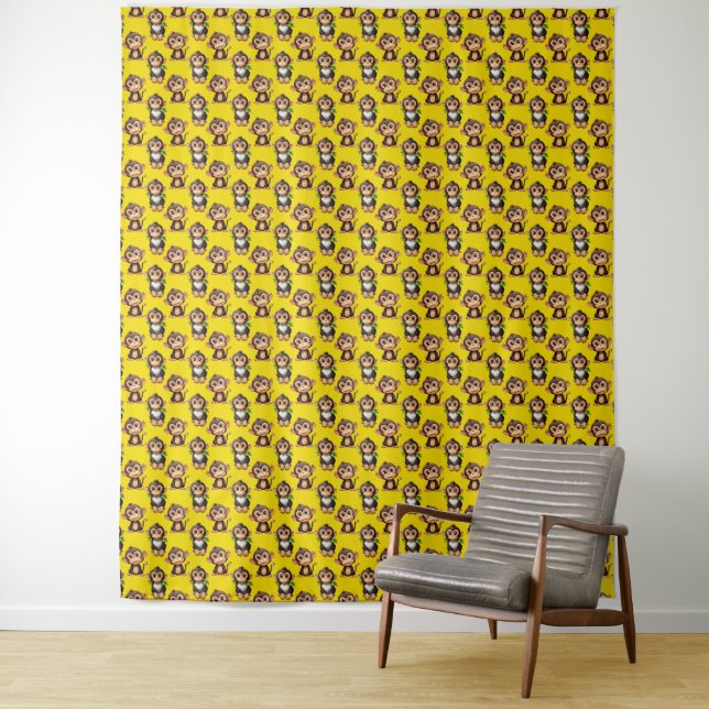 Monkey Pattern Design Yellow  Tapestry (In Situ)
