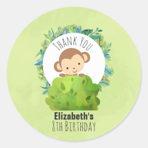Monkey Peeking Out from Behind a Bush Birthday Classic Round Sticker