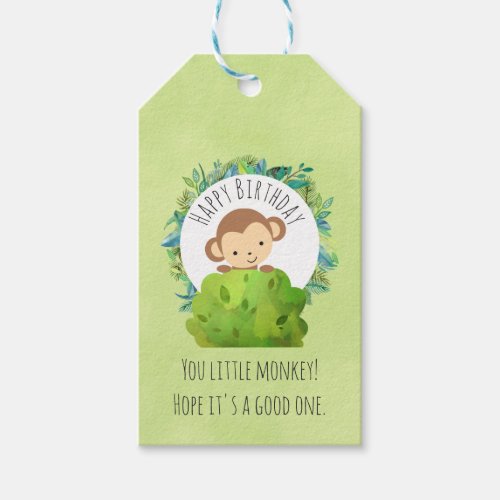 Monkey Peeking Out from Behind a Bush Birthday Gift Tags