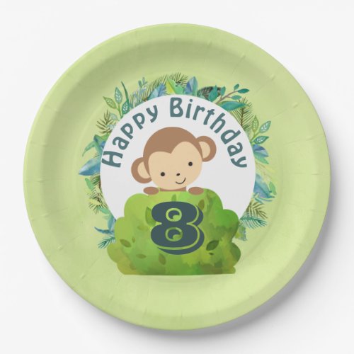 Monkey Peeking Out from Behind a Bush Birthday Paper Plates