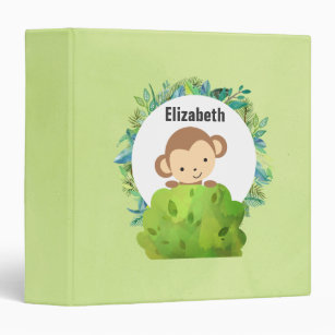 Monkey Peeking Out from Behind a Bush Personalized 3 Ring Binder