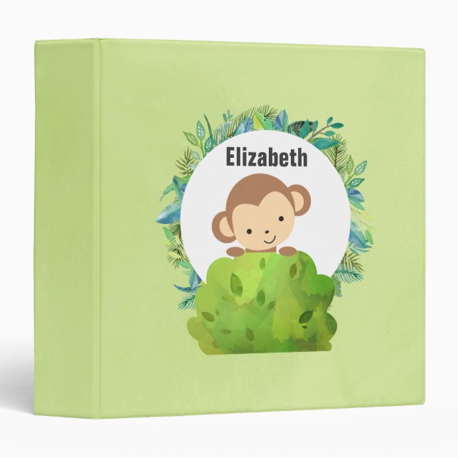 Monkey Peeking Out from Behind a Bush Personalized 3 Ring Binder (Front/Spine)