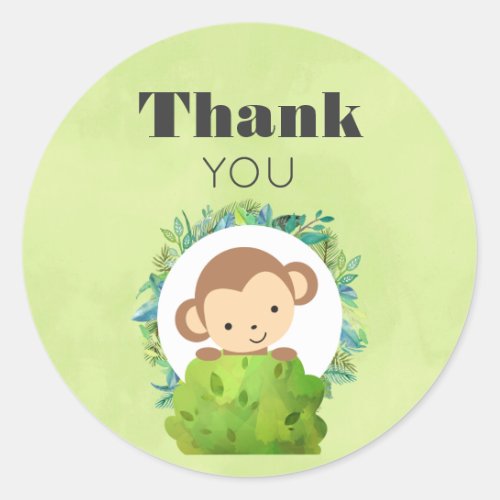 Monkey Peeking Out from Behind a Bush Thank You Classic Round Sticker