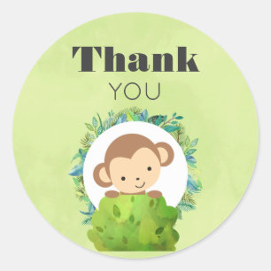 Monkey Peeking Out from Behind a Bush Thank You Classic Round Sticker