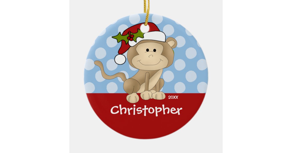 Monkey Personalized Boy Christmas Ornament | Zazzle