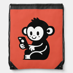 Monkey Phone Drawstring Bag