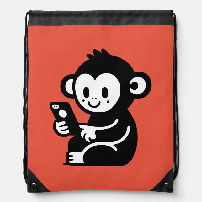Monkey Phone Drawstring Bag (Front)