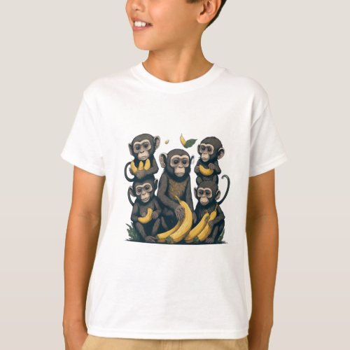 Monkey picking bananas Script Design kids cotton  T_Shirt