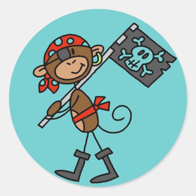 Monkey Pirate With Flag Tshirts and Gifts Classic Round Sticker (Front)