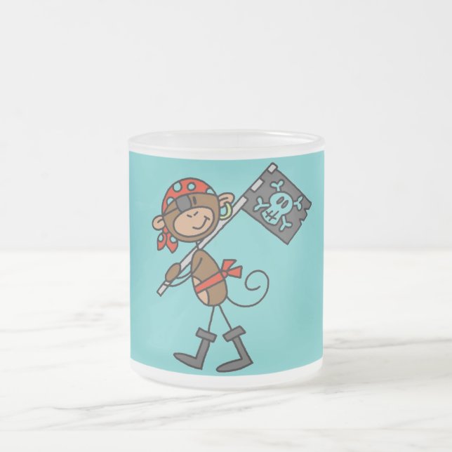 Monkey Pirate With Flag Tshirts and Gifts Frosted Glass Coffee Mug (Center)