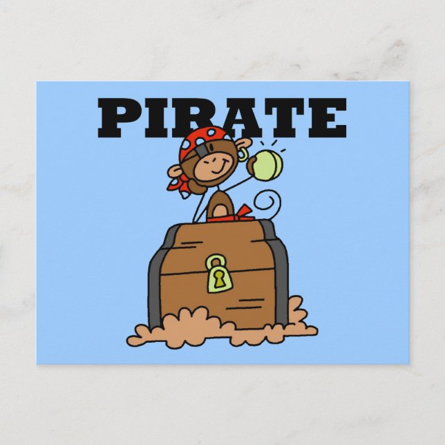 Monkey Pirate With Treasure Tshirts and Gifts Postcard (Front)