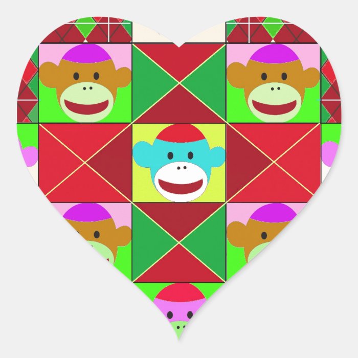 Monkey plaid. heart sticker