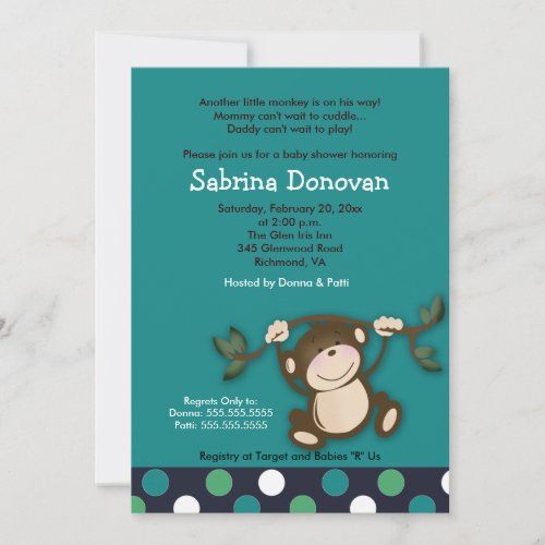 MONKEY PLAY 5x7 BLUE BOY BABY SHOWER Custom Announcements