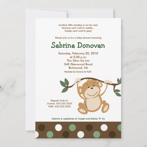 MONKEY PLAY 5x7 Brown/Green Baby Shower Invites