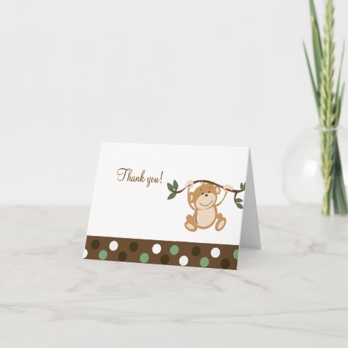 Monkey Play BrownGreen Folded Thank you notes