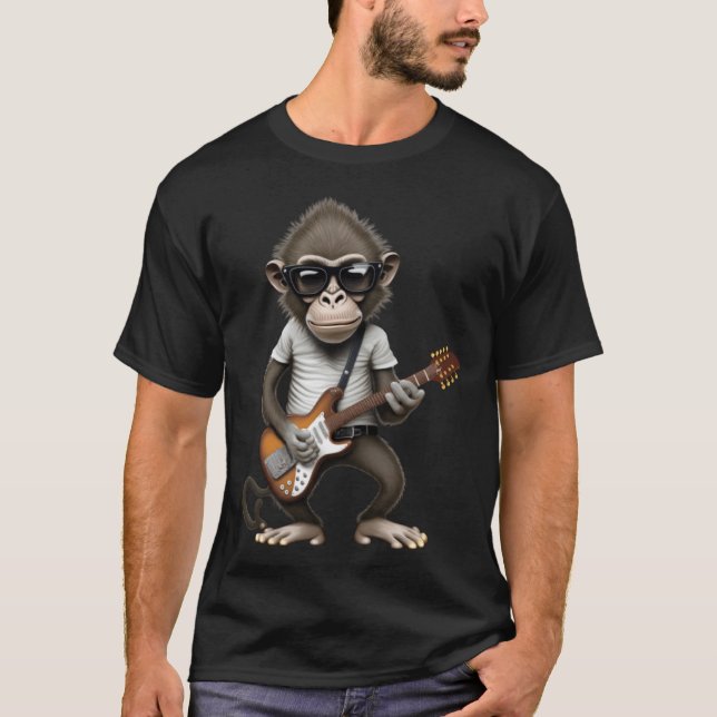 Monkey Playing Electric Guitar  Animal Monkey  Gui T-Shirt (Front)