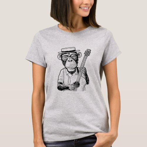Monkey Playing Guitar Band Musician Funny Humor T_Shirt
