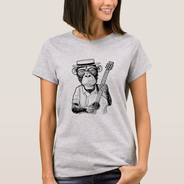 Monkey Playing Guitar Band Musician Funny Humor T-Shirt (Front)