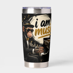 Monkey Playing Piano Music Poster – I Am Music Insulated Tumbler