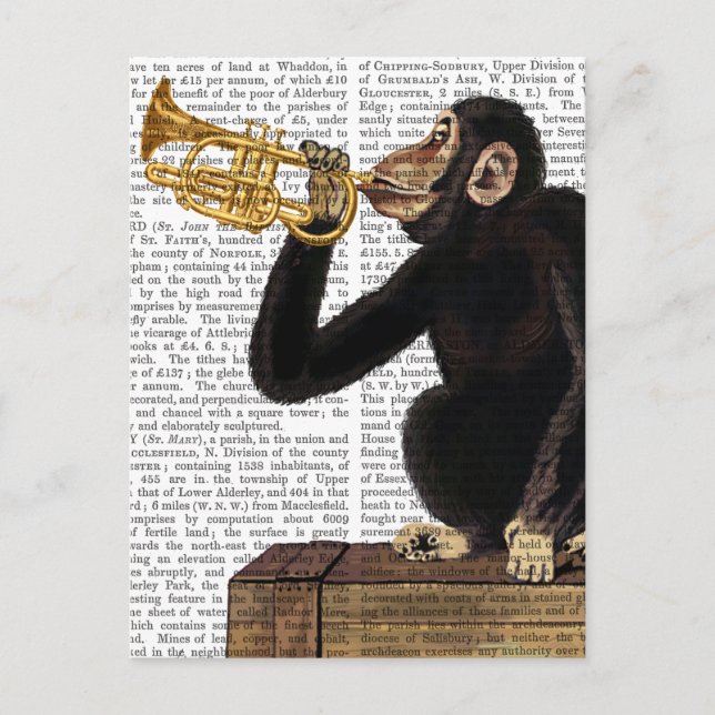 Monkey Playing Trumpet 2 Postcard (Front)