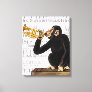 Monkey Playing Trumpet Canvas Print