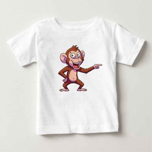 Monkey Pointing Character Illustration Baby T-Shirt (Front)
