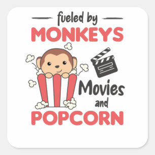 Monkey Popcorn Movie Night Sweet Monkey Movies Square Sticker