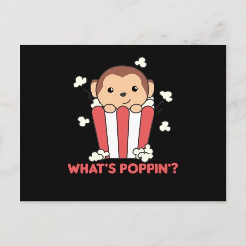 Monkey Popcorn Whats Poppin Funny Pun Postcard