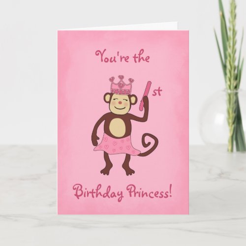 Monkey Princess 1st Birthday Card