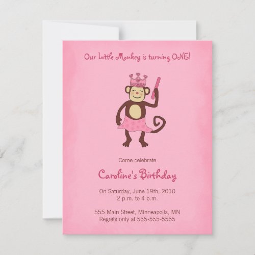 Monkey Princess 1st Birthday Invitation