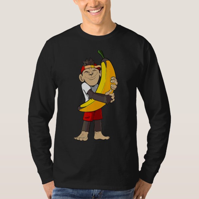 Monkey Proudly Holds Banana In His Arms T-Shirt (Front)