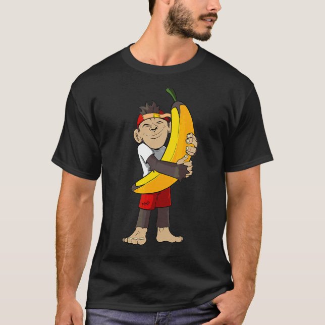 Monkey Proudly Holds Banana In His Arms T-Shirt (Front)