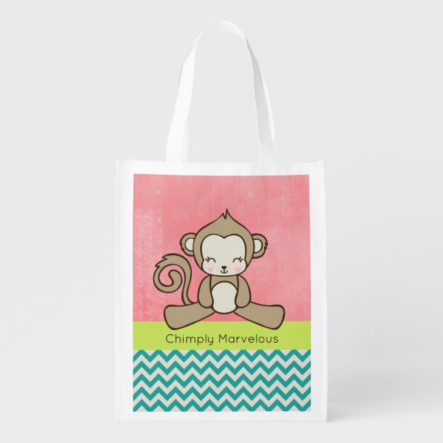 Monkey Pun Cute Kawaii Funny Reusable Grocery Bag (Front)