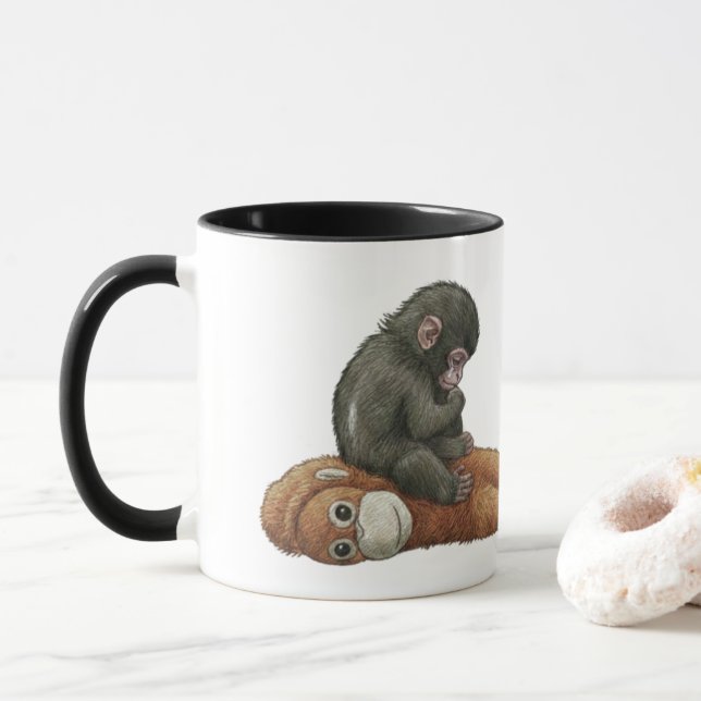 Monkey Punch, Baby Monkey Orangutan Hug  Mug (With Donut)