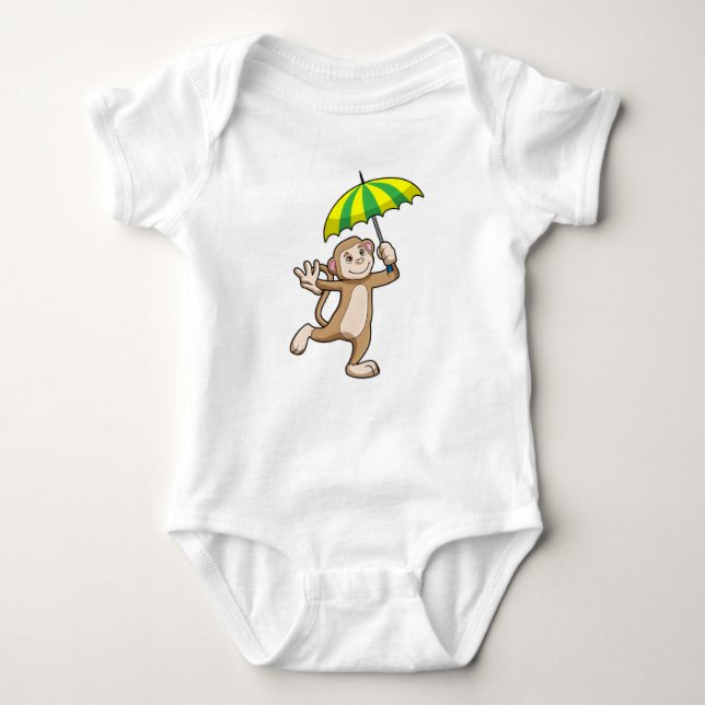 Monkey Rain Umbrella Baby Bodysuit (Front)