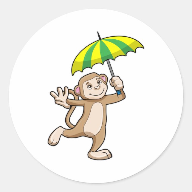Monkey Rain Umbrella Classic Round Sticker (Front)