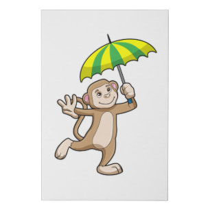Monkey Rain Umbrella Faux Canvas Print