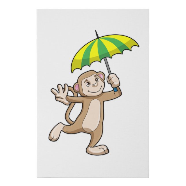 Monkey Rain Umbrella Faux Canvas Print (Front)