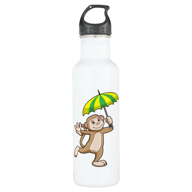 Monkey Rain Umbrella Stainless Steel Water Bottle (Front)
