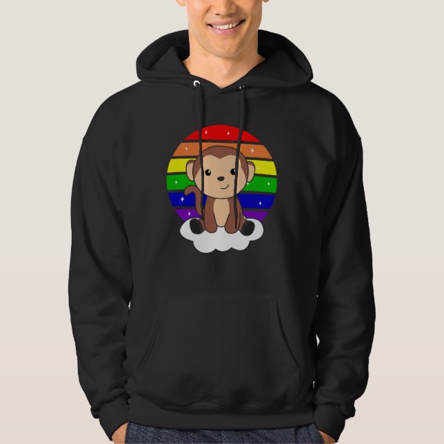 Monkey Rainbow Cloud Cute Animals For Kids Monkeys Hoodie (Front)