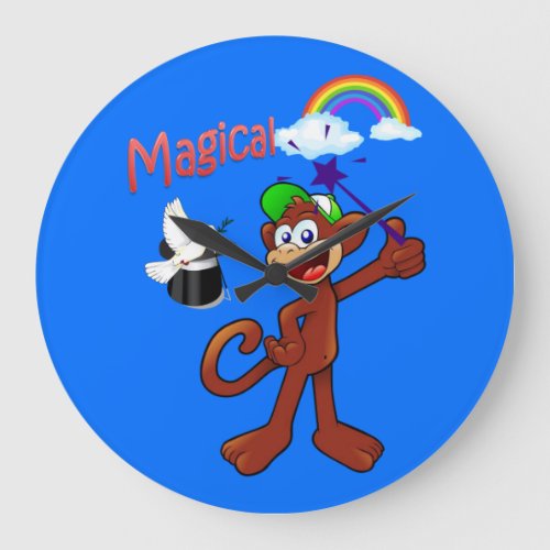 Monkey Rainbow Magical Blue Clock