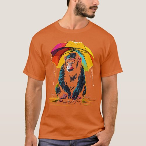 Monkey Rainy Day With Umbrella T_Shirt